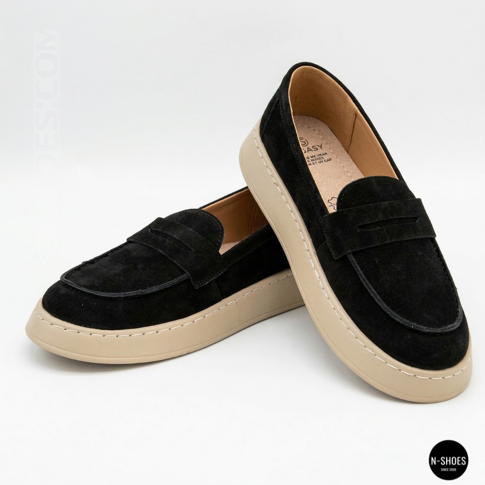 Жіночі замшеві лофери Allsy 211729 Lonza e12-l2603 black 6192 в стилі Open Walk