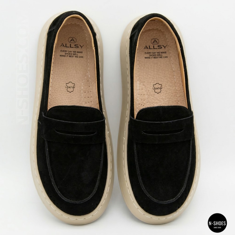 Жіночі замшеві лофери Allsy 211729 Lonza e12-l2603 black 6192 в стилі Open Walk