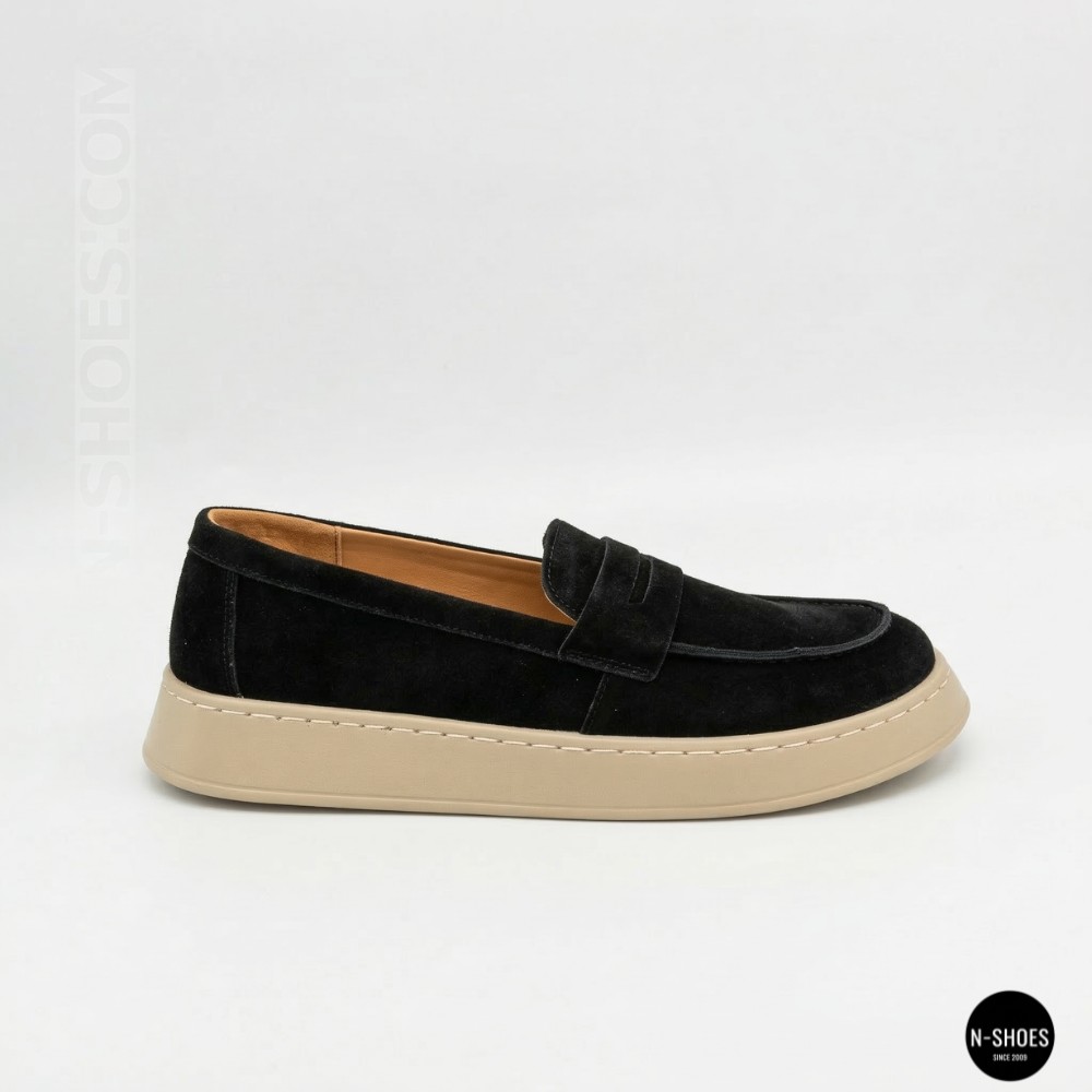 Жіночі замшеві лофери Allsy 211729 Lonza e12-l2603 black 6192 в стилі Open Walk