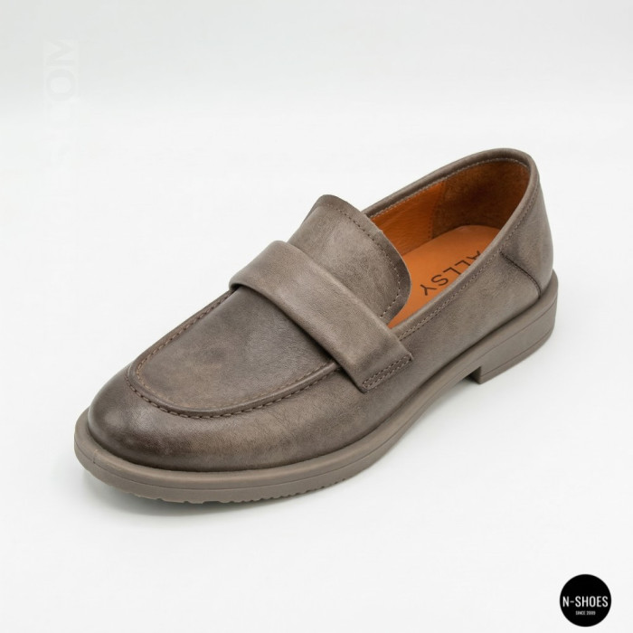 Женские серые кожаные лоферы Allsy 209586 Lonza 26z83d2706-1 grey 6194 с анатомической стелькой