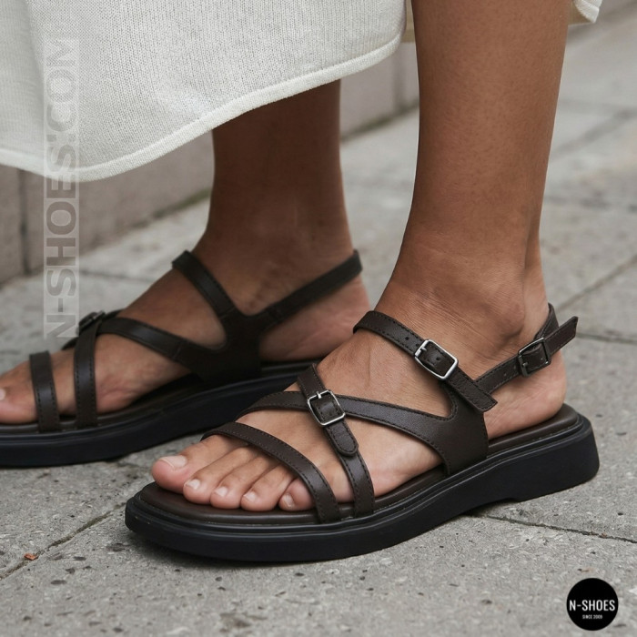 Элегантные кожаные босоножки Allsy 209315 Lonza 212514 brown 6203 шоколадного цвета