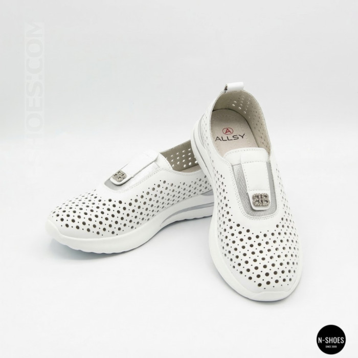 Комфортные женские мокасины с перфорацией Allsy 210306 Lonza s138-10 white 6215