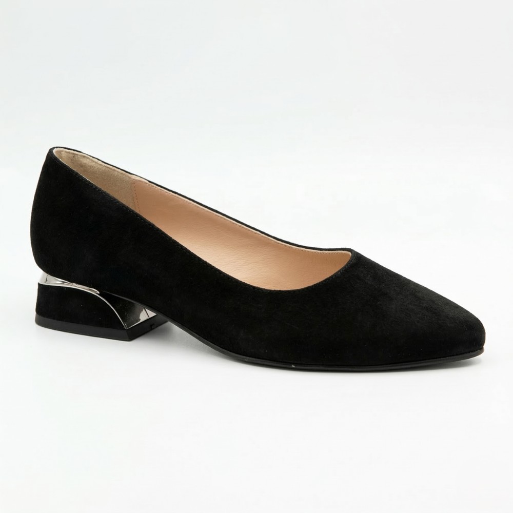 Women's Black Suede Low Block Heel Pumps Lapya Trend 177 266 22 6216