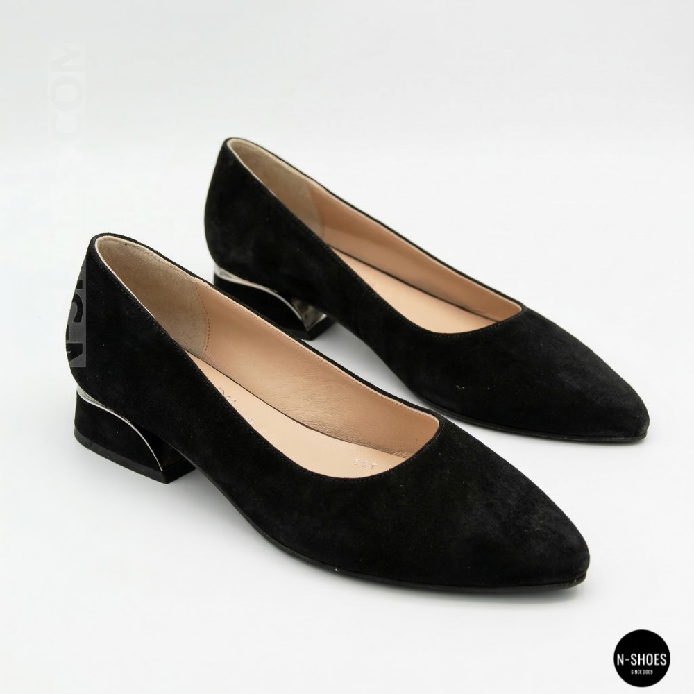 Women's Black Suede Low Block Heel Pumps Lapya Trend 177 266 22 6216