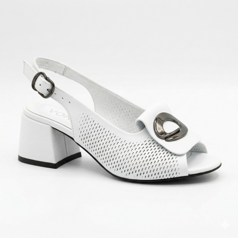 Женские белые босоножки Ilona 256-457 6217 на устойчивом каблуке