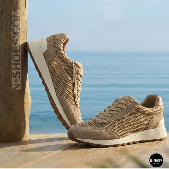 Женские бежевые кроссовки с перфорацией Allsy 207926 723-3766-3 beige 6226 в стиле