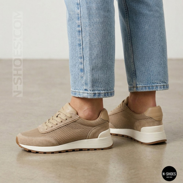 Женские бежевые кроссовки с перфорацией Allsy 207926 723-3766-3 beige 6226 в стиле
