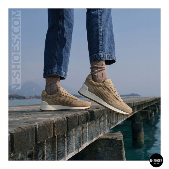 Женские бежевые кроссовки с перфорацией Allsy 207926 723-3766-3 beige 6226 в стиле