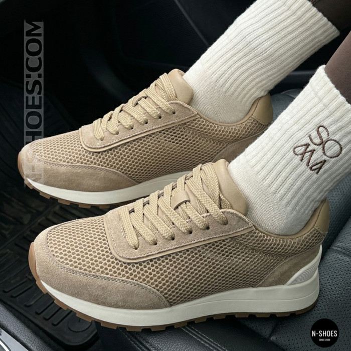 Женские бежевые кроссовки с перфорацией Allsy 207926 723-3766-3 beige 6226 в стиле