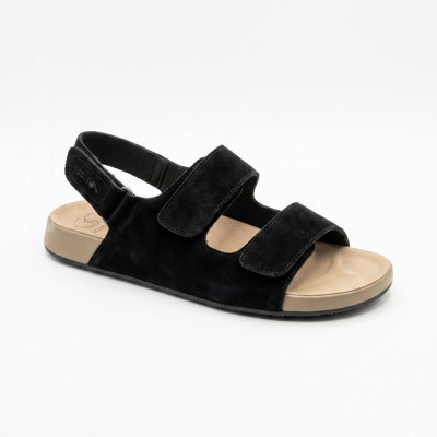 Women's black suede sandals Allsy 207290 r3268-15 Lonza NY 207291 Floral Black 6229 with Velcro are comfortable and fashionable