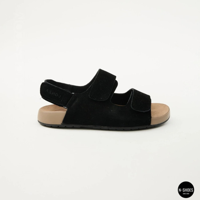 Women's Black Suede Velcro Sandals Lonza NY 207291 Floral Black 6229