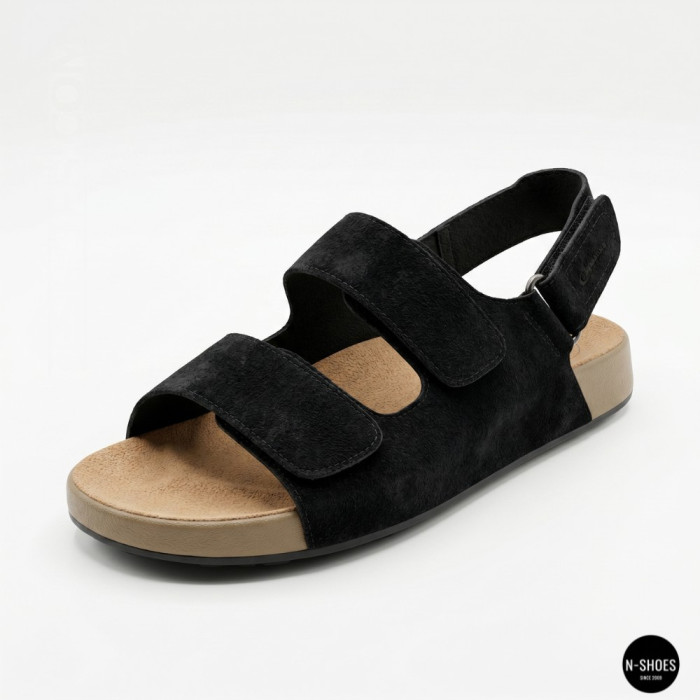 Women's Black Suede Velcro Sandals Lonza NY 207291 Floral Black 6229