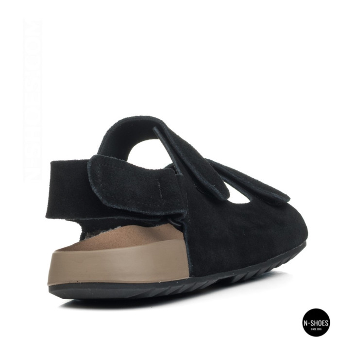 Women's Black Suede Velcro Sandals Lonza NY 207291 Floral Black 6229