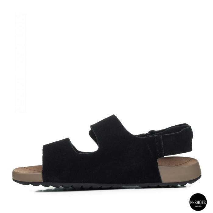 Women's Black Suede Velcro Sandals Lonza NY 207291 Floral Black 6229