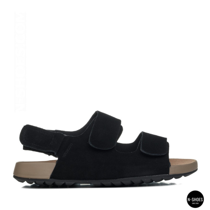 Women's Black Suede Velcro Sandals Lonza NY 207291 Floral Black 6229