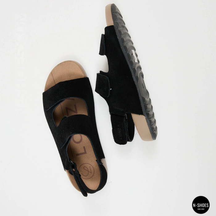 Women's Black Suede Velcro Sandals Lonza NY 207291 Floral Black 6229