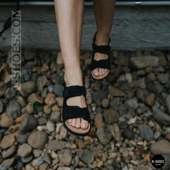 Women's Black Suede Velcro Sandals Lonza NY 207291 Floral Black 6229