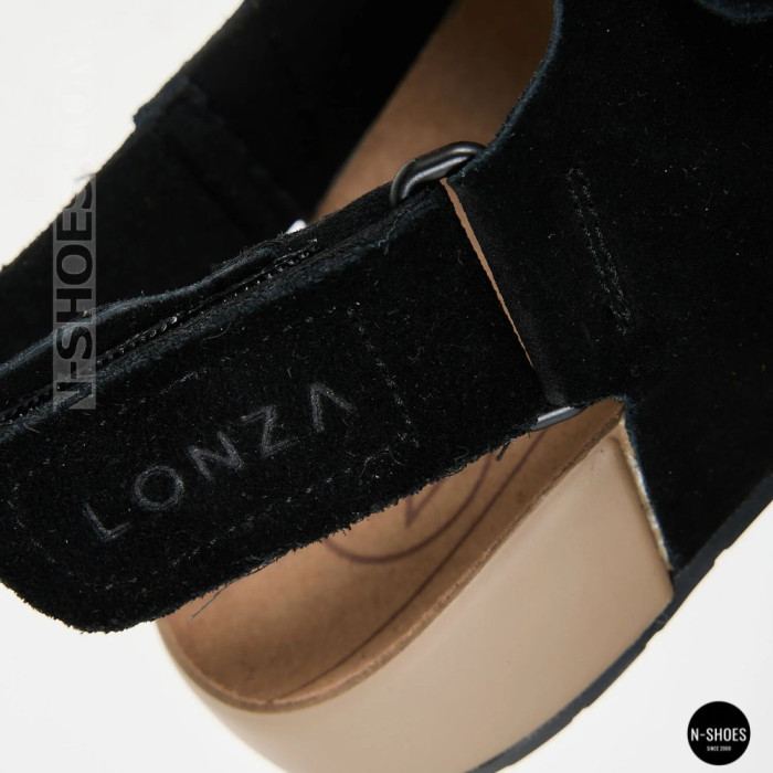 Women's Black Suede Velcro Sandals Lonza NY 207291 Floral Black 6229