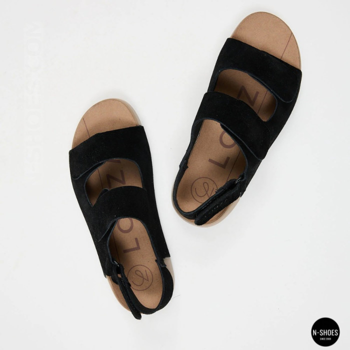 Women's Black Suede Velcro Sandals Lonza NY 207291 Floral Black 6229