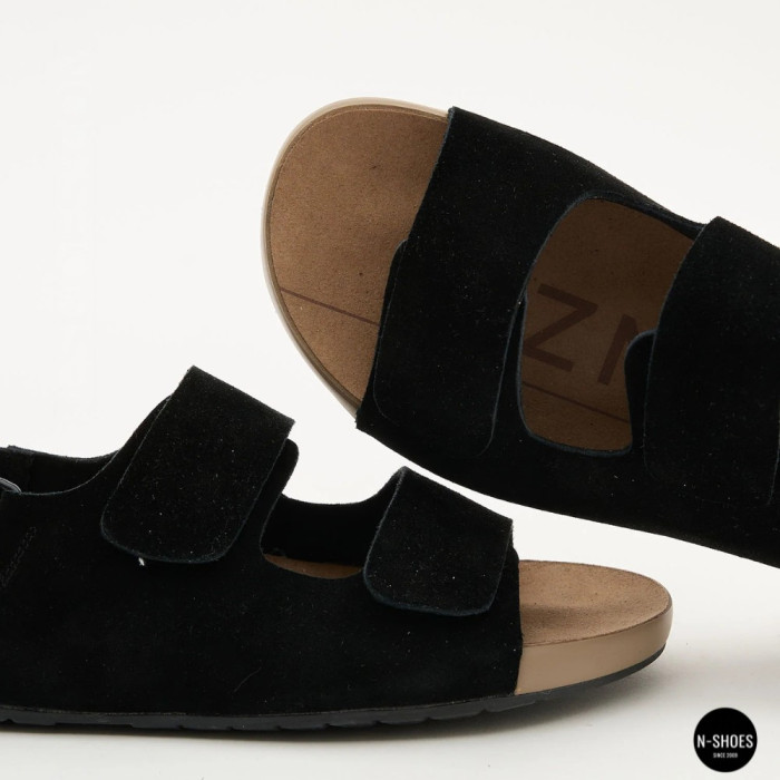 Women's Black Suede Velcro Sandals Lonza NY 207291 Floral Black 6229