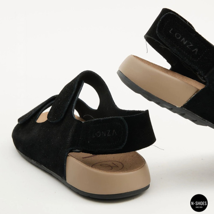 Women's Black Suede Velcro Sandals Lonza NY 207291 Floral Black 6229
