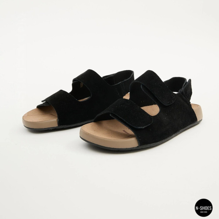 Women's Black Suede Velcro Sandals Lonza NY 207291 Floral Black 6229