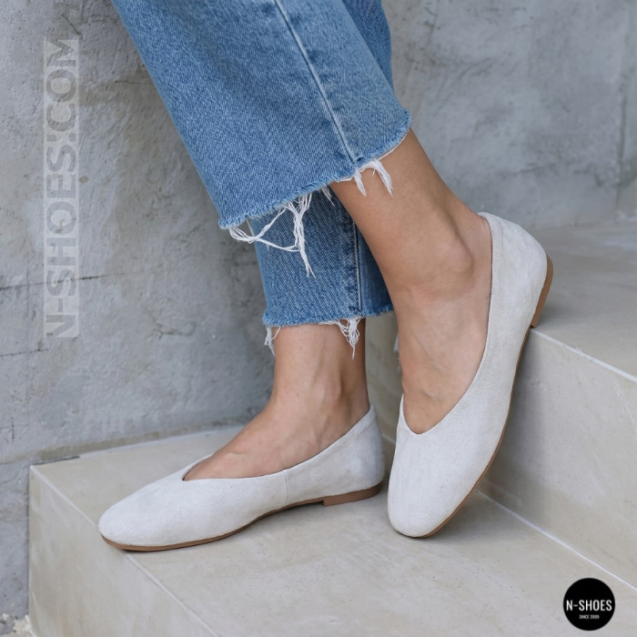 Women's Beige Natural Suede Ballet Flats Allsy 209237 25Z54D2612-1