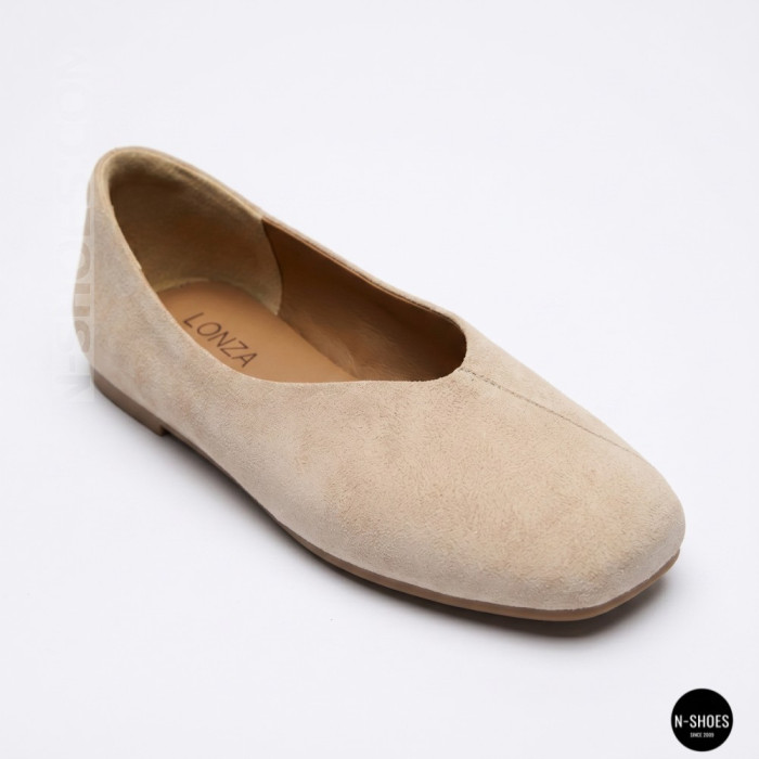 Women's Beige Natural Suede Ballet Flats Allsy 209237 25Z54D2612-1
