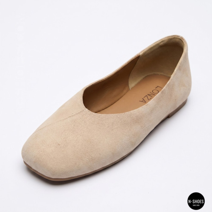 Women's Beige Natural Suede Ballet Flats Allsy 209237 25Z54D2612-1