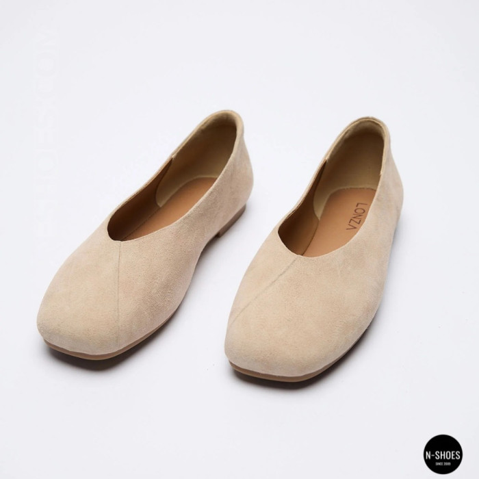 Women's Beige Natural Suede Ballet Flats Allsy 209237 25Z54D2612-1