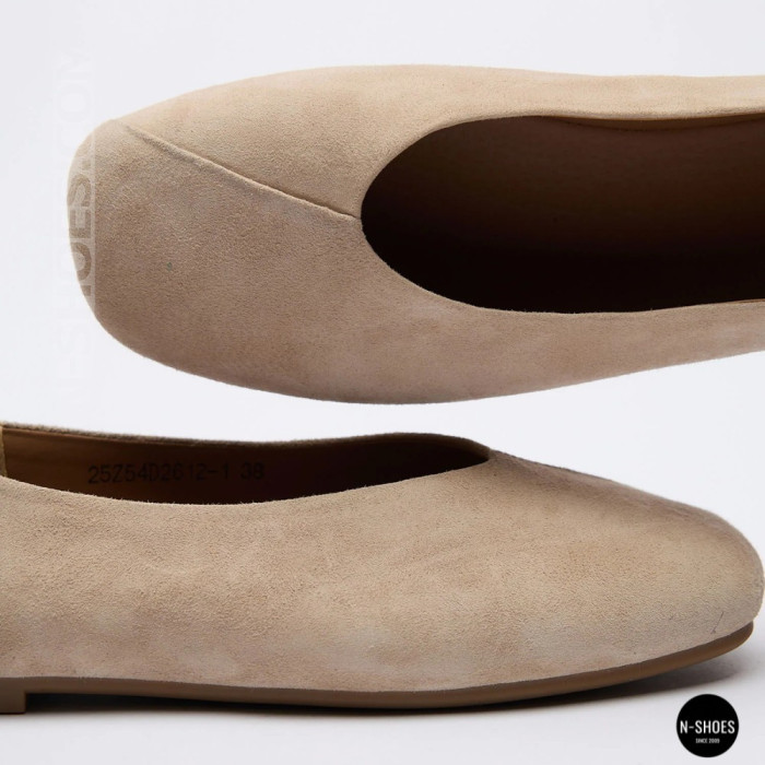 Women's Beige Natural Suede Ballet Flats Allsy 209237 25Z54D2612-1