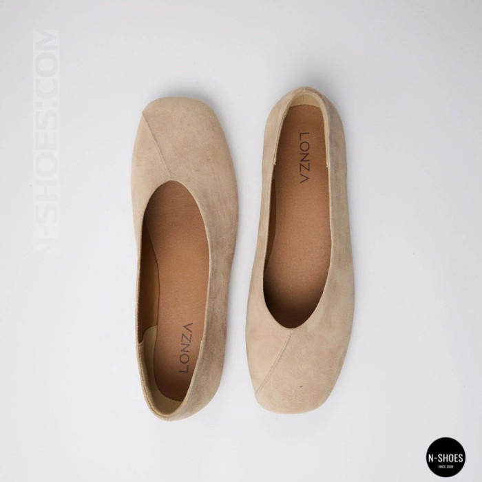 Women's Beige Natural Suede Ballet Flats Allsy 209237 25Z54D2612-1