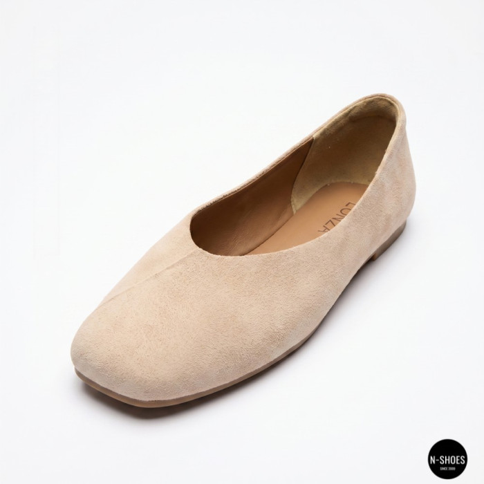 Women's Beige Natural Suede Ballet Flats Allsy 209237 25Z54D2612-1