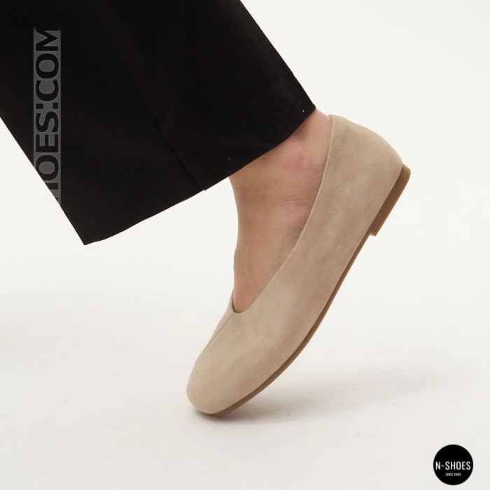 Women's Beige Natural Suede Ballet Flats Allsy 209237 25Z54D2612-1
