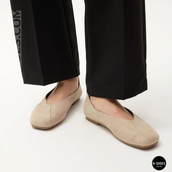 Women's Beige Natural Suede Ballet Flats Allsy 209237 25Z54D2612-1