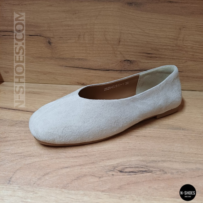 Women's Beige Natural Suede Ballet Flats Allsy 209237 25Z54D2612-1