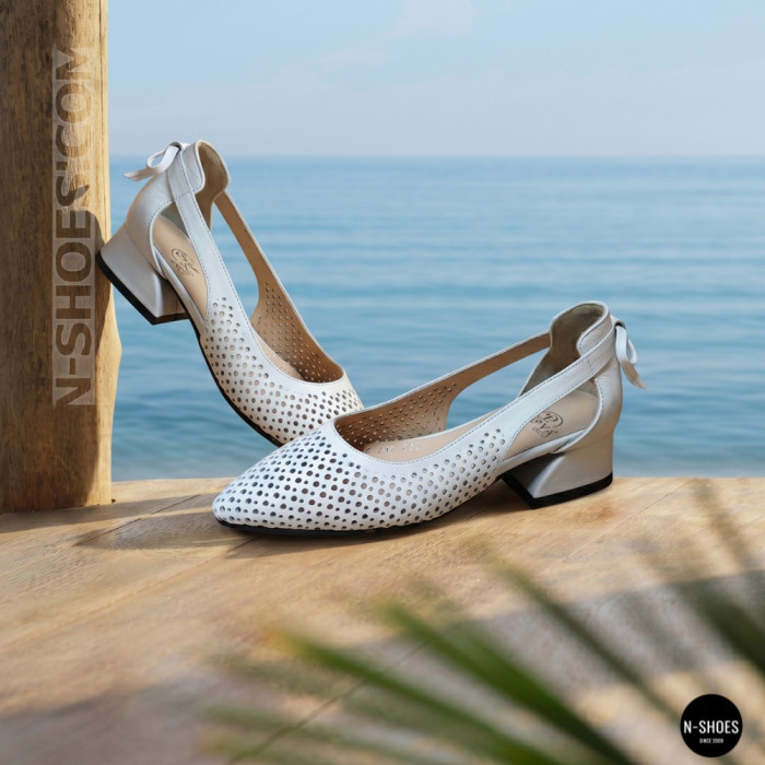 Елегантні білі слінгбеки Lapya Trend 223-270 bayaz deri 6259 Evromoda 066 з перфорацією