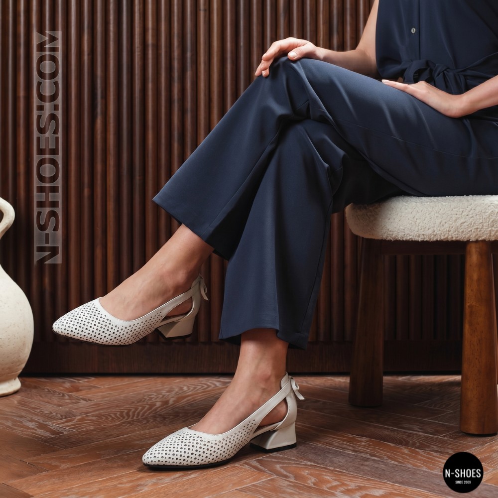 Элегантные белые слингбэки Lapya Trend 223-270 bayaz deri Evromoda 066 6259 с перфорацией