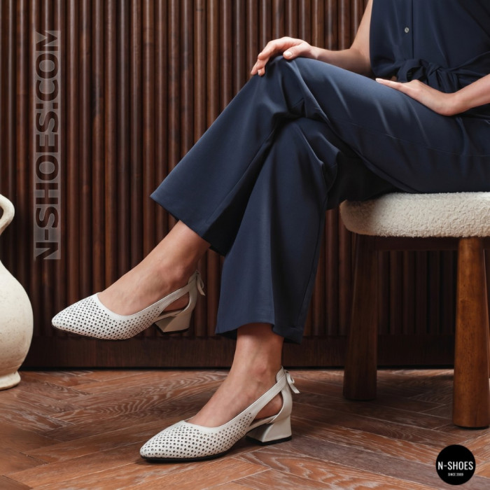 Елегантні білі слінгбеки Lapya Trend 223-270 bayaz deri 6259 Evromoda 066 з перфорацією