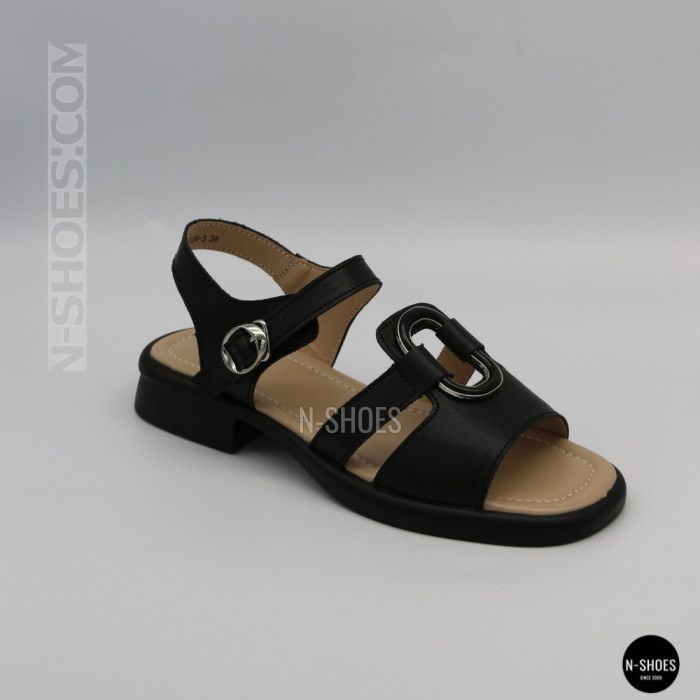 Чорні шкіряні босоніжки Allsy 2100670 8004-3 black 6262 на низькому каблуці