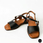 Элегантные черные кожаные босоножки Lonza 213953 213955 BLACK 6263 на низком ходу