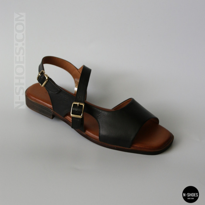 Елегантні чорні шкіряні босоніжки Lonza 213953 213955 BLACK 6263 на низькому ходу