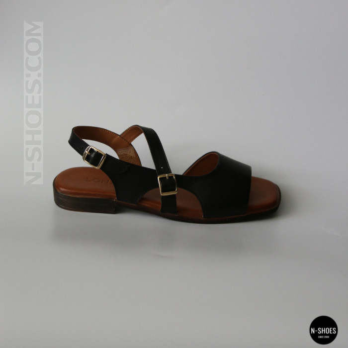 Елегантні чорні шкіряні босоніжки Lonza 213953 213955 BLACK 6263 на низькому ходу