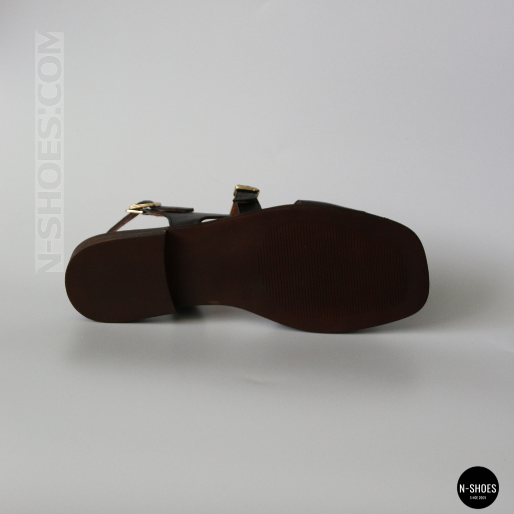 Элегантные черные кожаные босоножки Lonza 213953 213955 BLACK 6263 на низком ходу