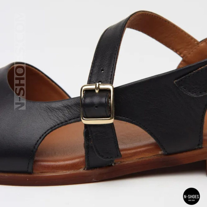 Елегантні чорні шкіряні босоніжки Lonza 213953 213955 BLACK 6263 на низькому ходу
