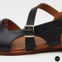Элегантные черные кожаные босоножки Lonza 213953 213955 BLACK 6263 на низком ходу