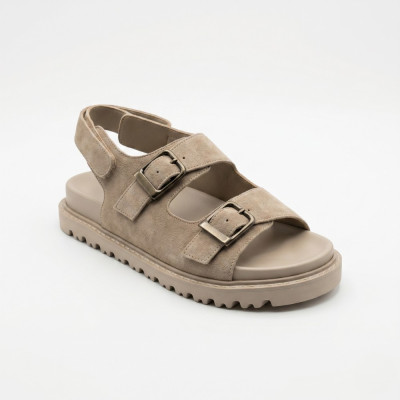 Женские бежевые спортивные босоножки Allsy 209749 22023k33-1 khaki 6267 из натуральной кожи на платформе с липучками