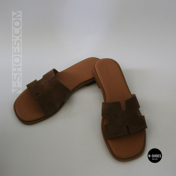 Замшеві шльопанці HERMES 212833 Lonza 944-4304-32 6269 коричневі