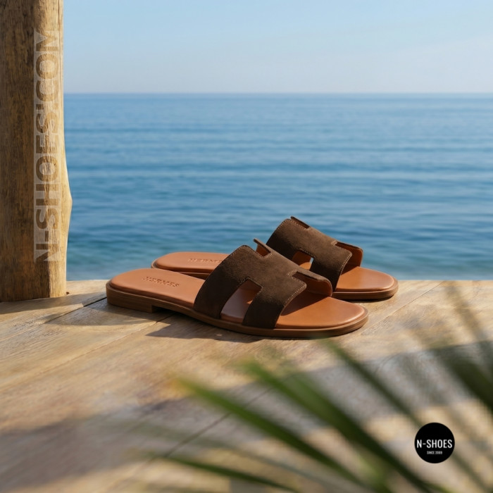 Замшеві шльопанці HERMES 212833 Lonza 944-4304-32 6269 коричневі