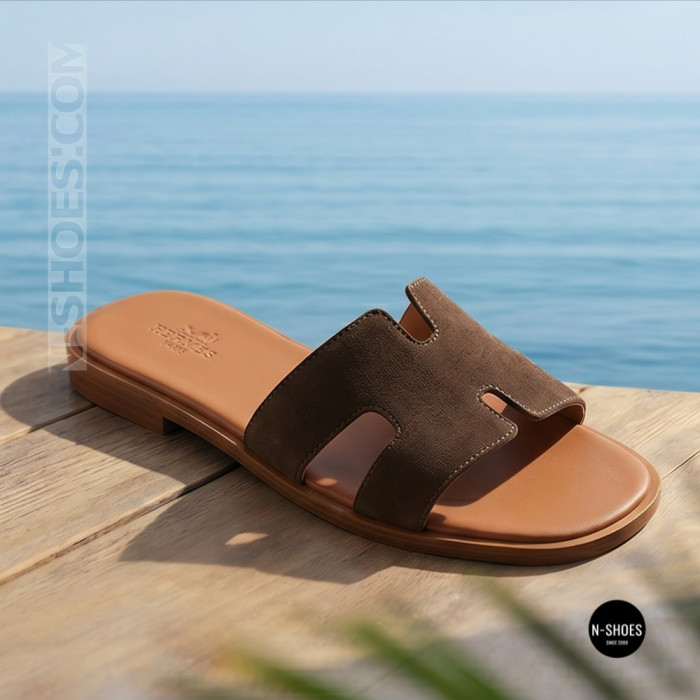 Замшеві шльопанці HERMES 212833 Lonza 944-4304-32 6269 коричневі